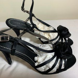 Nine West Black Satin Sandals Heels